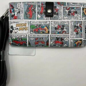 Disney Mickey Minnie Small Crossbody Comic Print Wallet Clutch Purse Adjustable